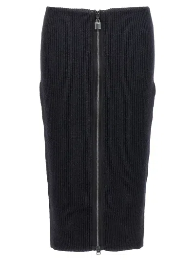 Tom Ford Panelled Leather And Cotton-blend Jersey Midi Skirt In Black