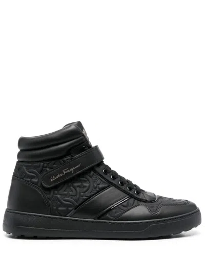 Ferragamo Embossed Hi-top Sneakers In Black