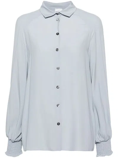 Eleventy Long Sleeve Silk Blend Shirt In Blue