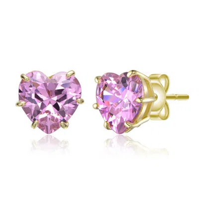 Rachel Glauber Heart-shaped Colored Cubic Zirconia Stud Earrings In Pink