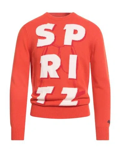 Mc2 Saint Barth Man Sweater Tomato Red Size M Wool, Viscose, Cashmere, Polyamide In Orange