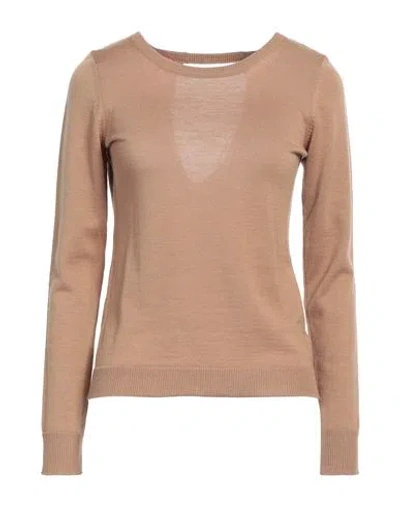 Pink Memories Woman Sweater Camel Size 10 Merino Wool In Brown