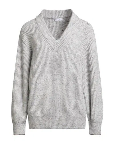 Brunello Cucinelli Woman Sweater Light Grey Size Xl Wool, Polyamide, Mohair Wool, Linen, Ecobrass In Multi
