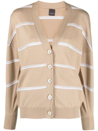 Lorena Antoniazzi Casual Knit Cardigan With Deep V-neckline In Brown