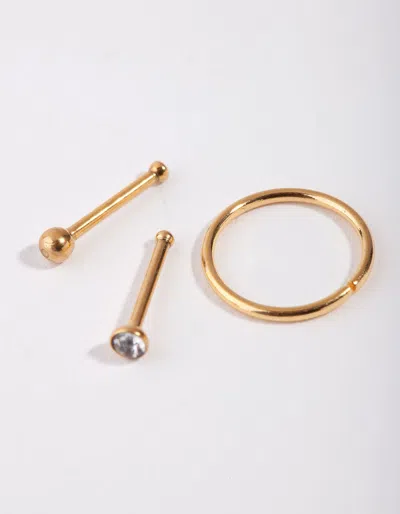 Lovisa Gold Ball And Diamante 3-pack Nose Ring & Studs In Gold