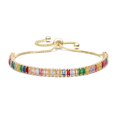 Rachel Glauber 14k Gold Plated With Multi-colored Cubic Zirconia Adjustable Bolo Clasp Bracelet In Multi