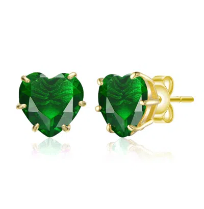 Rachel Glauber Heart-shaped Colored Cubic Zirconia Stud Earrings In Green