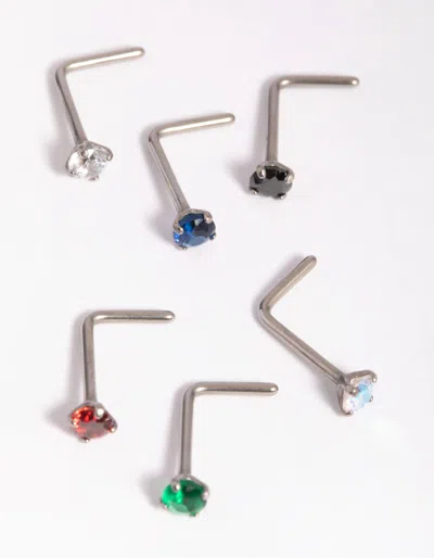 Lovisa Titanium Mixed Stone Nose Stud Pack In Multi