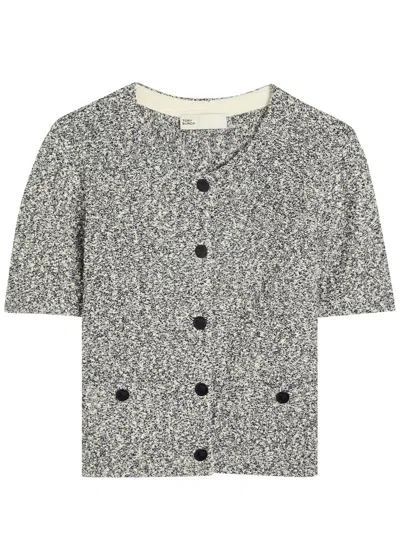 Tory Burch Speckled Tweed Knitwear With Button Front And Practical Pockets In Gray