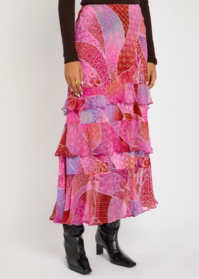 Rixo London Rixo Preslee Patterned Crepe De Chine Midi Skirt In Purple