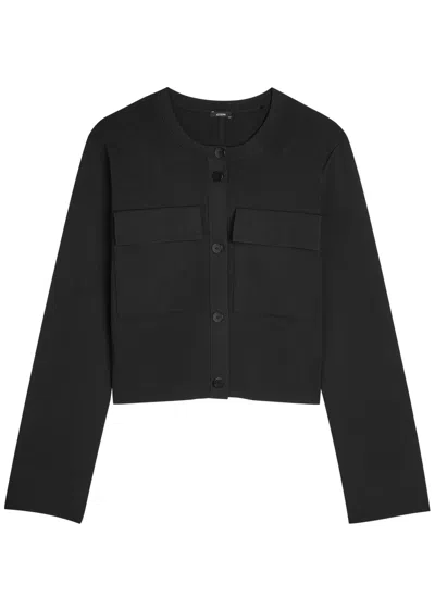 Joseph Womens Black Flap-pocket Boxy-fit Stretch-knit Cardigan Jacket