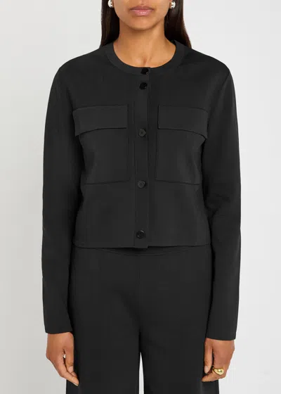 Joseph Womens Black Flap-pocket Boxy-fit Stretch-knit Cardigan Jacket