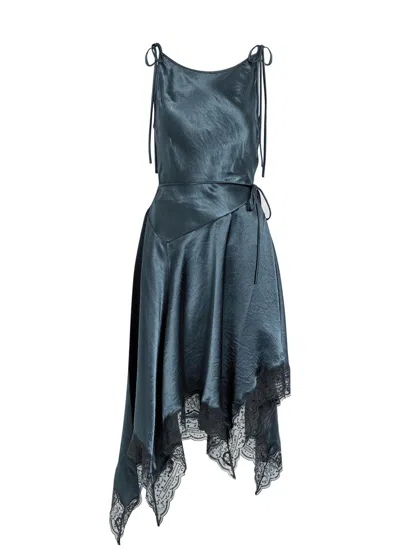 Acne Studios Satin Lace-trim Midi Dress In Blue