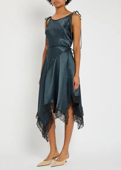 Acne Studios Satin Lace-trim Midi Dress In Blue