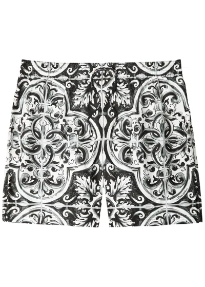Dolce & Gabbana Printed Bermuda Style Shorts With Elastic Waist In Black