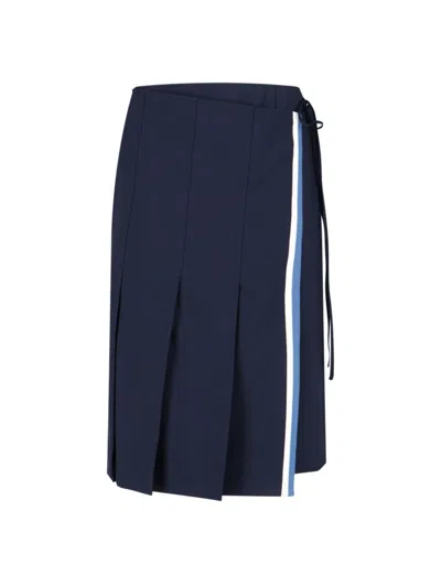 Marni Womens 00b99 Contrast-stripe Wrap-front Wool Midi Skirt In Blue