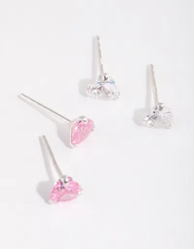 Lovisa Sterling Silver Diamond Simulant And Cubic Zirconia Heart Stud Earring 2-pack In Silver