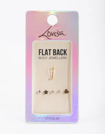 Lovisa Gold Plated Titanium Mixed Motif Flat Back Pack In Gold