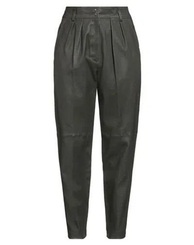 Enes Woman Pants Dark Green Size 10 Lambskin, Elastane In Green