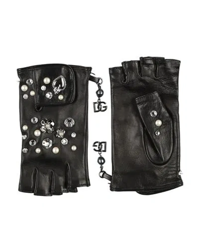 Dolce & Gabbana Blue Logo Fingerless Wrist Length Mitten Gloves In Black