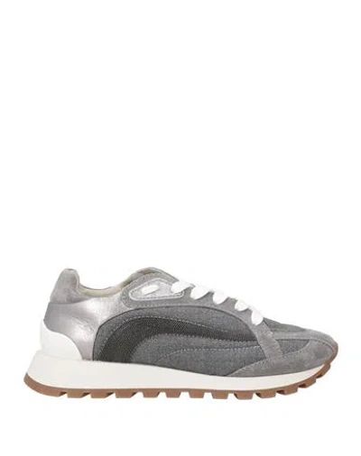 Brunello Cucinelli Wool Sneakers With Precious Stripe Design In Gray