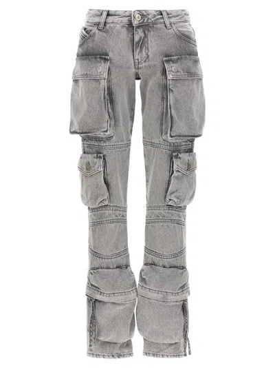 Attico Denim Trousers With Waist Belt Loops In Gray