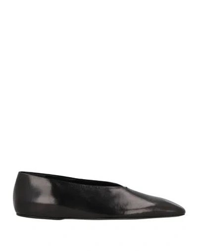 Jil Sander Black Leather Ballet Flats In Black
