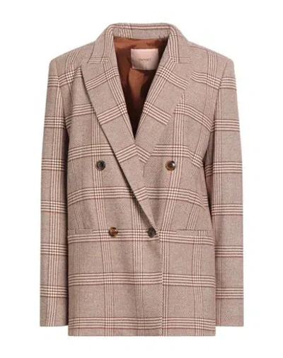Twinset Woman Blazer Tan Size 14 Wool, Polyester, Viscose, Elastane In Brown