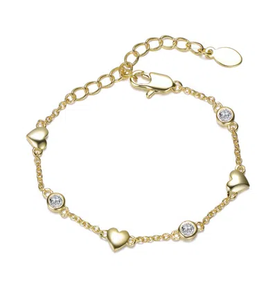 Rachel Glauber 14k Gold Plated With Bezel Set Clear Cubic Zirconia Heart Charm Bracelet In Gold