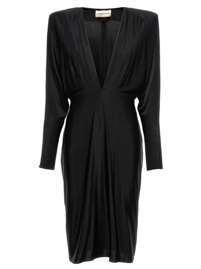Alexandre Vauthier Jersey Dress With V-neck And Shoulder Pads In Black