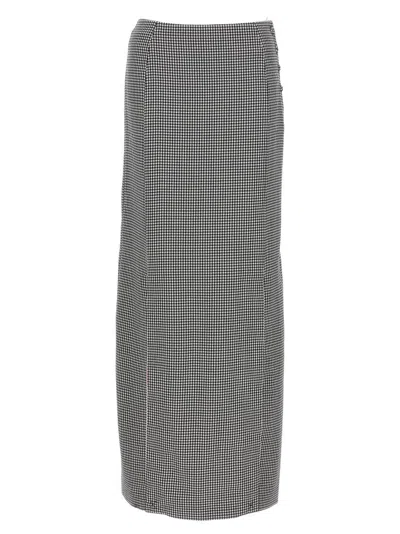Thom Browne Houndstooth High-waisted Fitted Midi Skirt In Gray