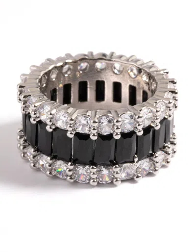 Lovisa Rhodium Cubic Zirconia Large Baguette 3-row Ring In Silver