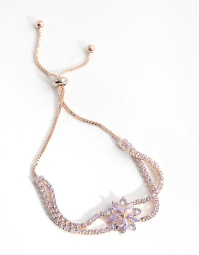 Lovisa Rose Gold Cubic Zirconia Cupchain Flower Toggle Bracelet In Multi