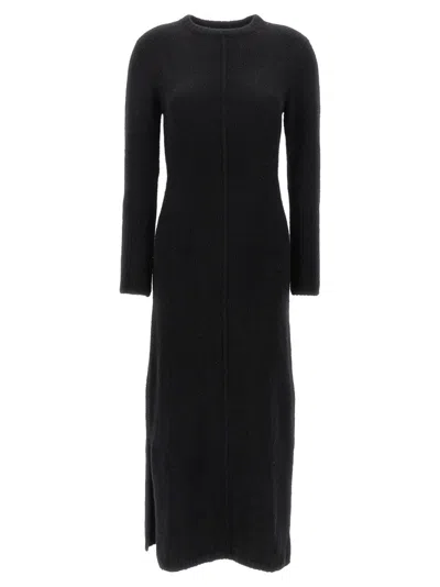 Loulou Studio Long Dress With Ribbed Texture And Slit In Black