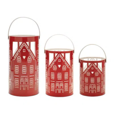 Melrose International Punched Metal House Lantern (set Of 3) - Red, White