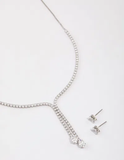 Lovisa Rhodium Cupchain Y-neck Pearl Jewelry Set In Silver