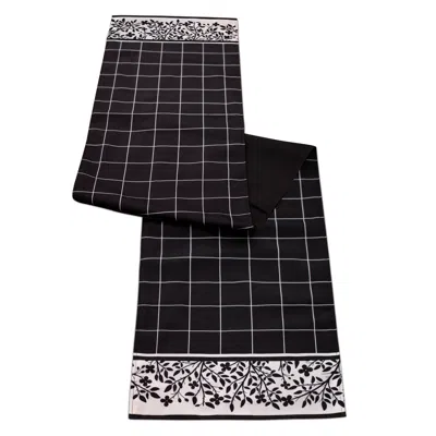 Melrose International Plaid Table Runner With Floral Accent 72"l - Black