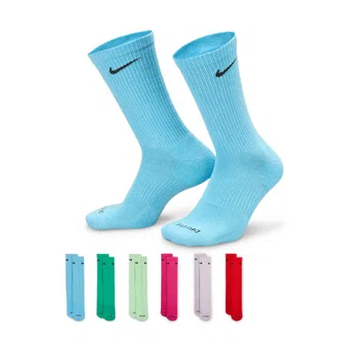 Nike Everyday Plus Cushioned Crew Training Socks (6-pack) Size Large In Blue