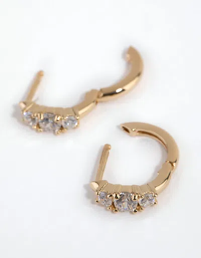 Lovisa Gold Plated Sterling Silver Round Cubic Zirconia Huggie Earrings In Gold