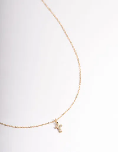 Lovisa Gold Plated Sterling Silver Cubic Zirconia Small Cross Necklace In Gold