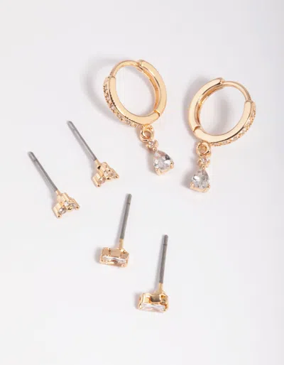 Lovisa Gold Cubic Zirconia Dainty Stud And Huggie Earring Stack Pack In Gold