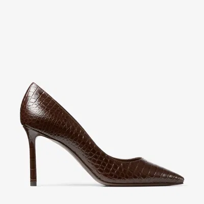 Jimmy Choo 85mm Romy Pointed-toe Pumps With Crocodile-effect In Brown