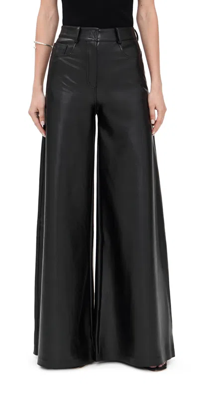 Norma Kamali High Waist Wide Leg Synthetic Leather Trousers In Black