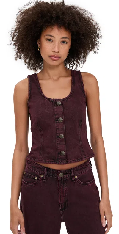 Rag & Bone Poppy Button-front Denim Tank Top In Burgundy