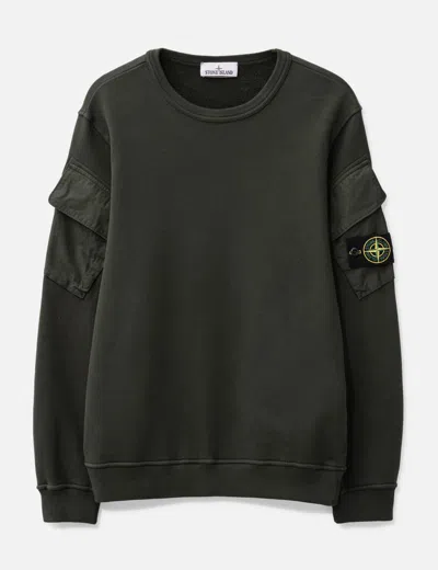 Stone Island Crewneck Sweatshirt In Brushed Organic Cotton In Green