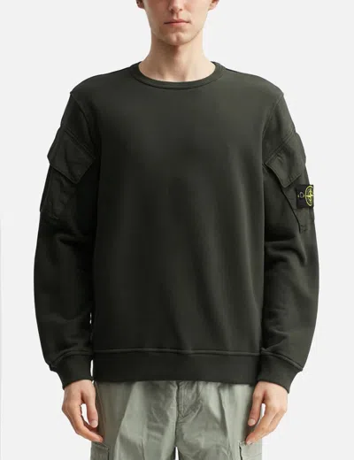 Stone Island Crewneck Sweatshirt In Brushed Organic Cotton In Green