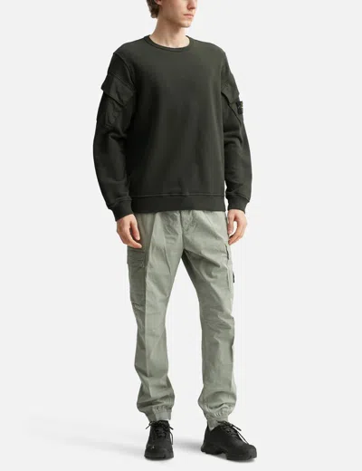 Stone Island Crewneck Sweatshirt In Brushed Organic Cotton In Green