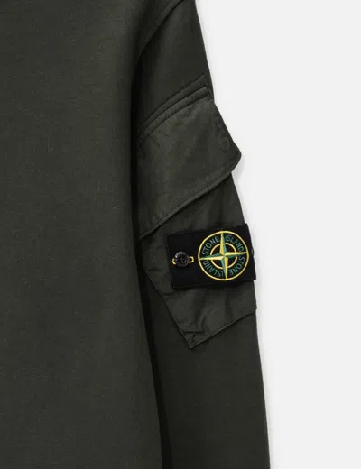 Stone Island Crewneck Sweatshirt In Brushed Organic Cotton In Green