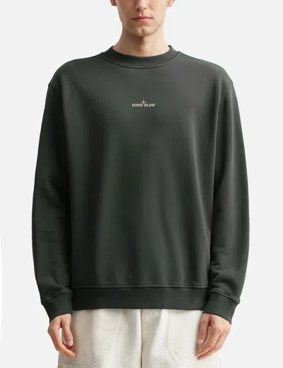 Stone Island Cotton Fleece Oversized Fit Sweatshirt With Industrial Four Print In Gray