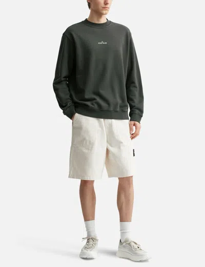 Stone Island Cotton Fleece Oversized Fit Sweatshirt With Industrial Four Print In Gray